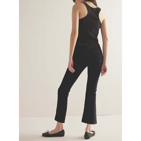 Free People In My Feelings Cropped Slim Black Velvet Flare Pants Size Small - Picture 2 of 14